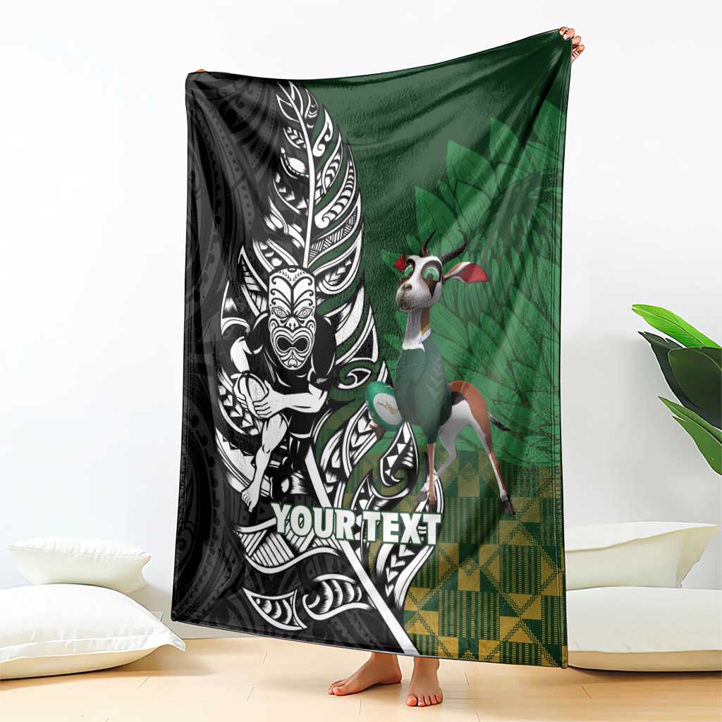 New Zealand and South Africa Rugby Custom Blanket Maori Tiki Fern Springboks Kente Pattern LT14 - Polynesian Pride