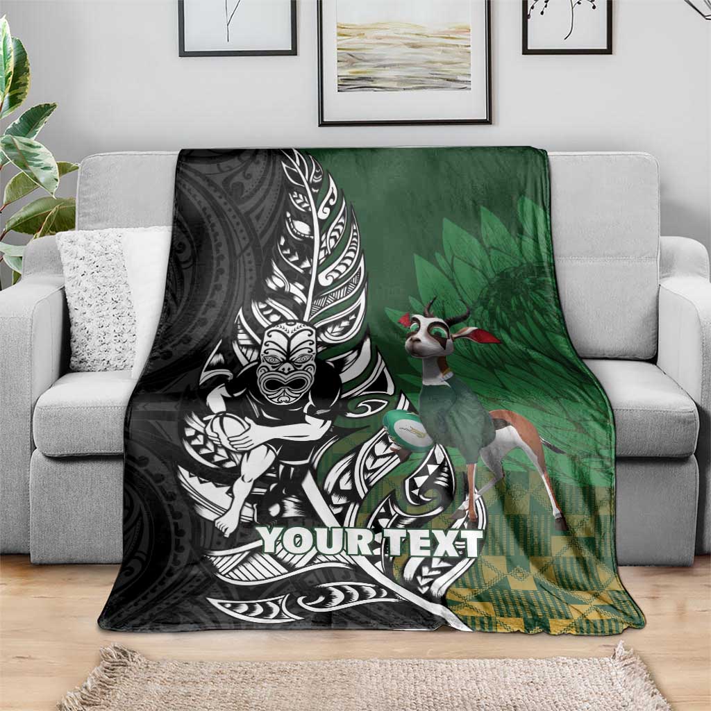 New Zealand and South Africa Rugby Custom Blanket Maori Tiki Fern Springboks Kente Pattern LT14 - Polynesian Pride