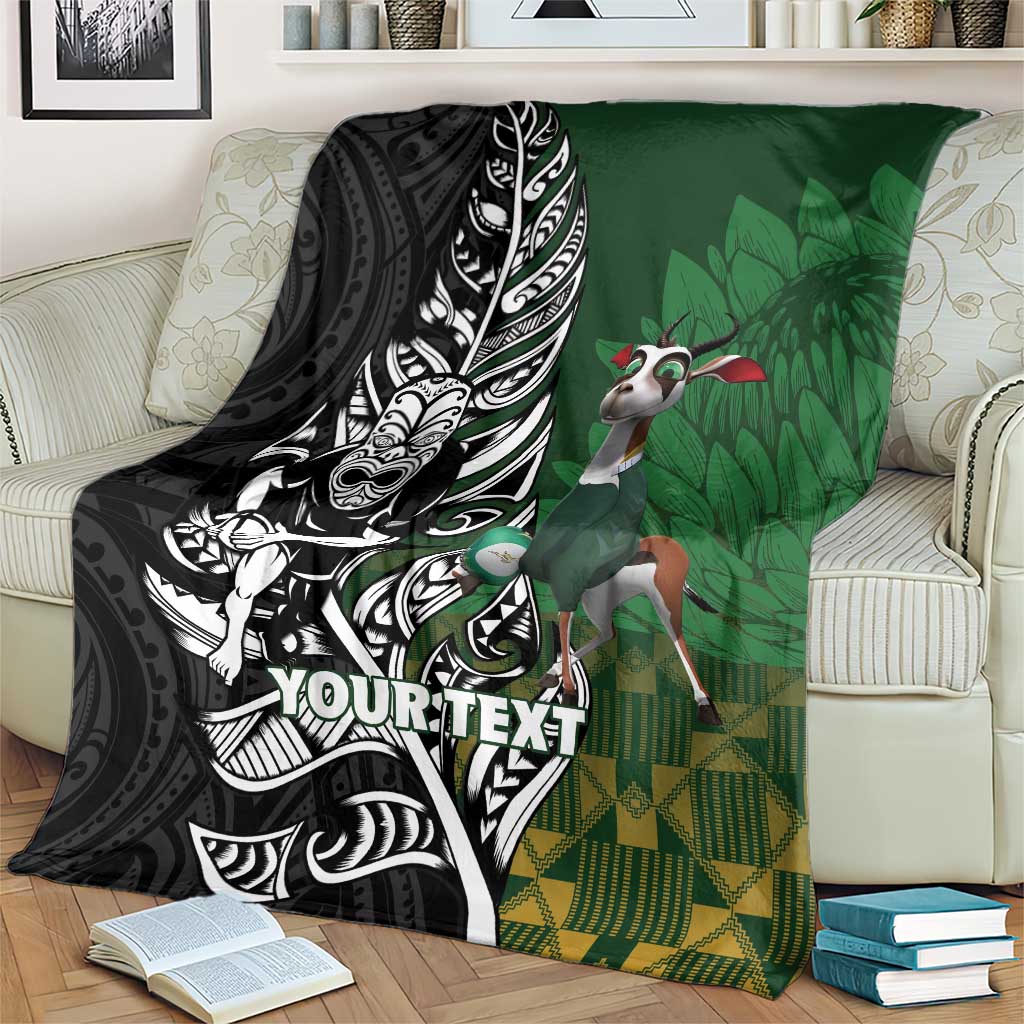 New Zealand and South Africa Rugby Custom Blanket Maori Tiki Fern Springboks Kente Pattern LT14 - Polynesian Pride