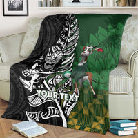New Zealand and South Africa Rugby Custom Blanket Maori Tiki Fern Springboks Kente Pattern LT14 - Polynesian Pride