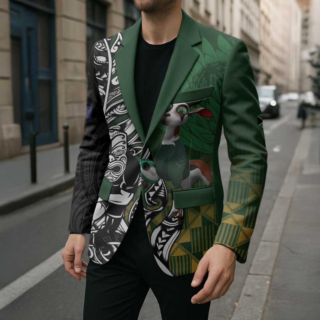 New Zealand and South Africa Rugby Custom Blazer Maori Tiki Fern Springboks Kente Pattern LT14 - Polynesian Pride