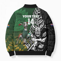 New Zealand and South Africa Rugby Custom Bomber Puffer Jacket Maori Tiki Fern Springboks Kente Pattern LT14 - Polynesian Pride