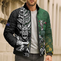 New Zealand and South Africa Rugby Custom Bomber Puffer Jacket Maori Tiki Fern Springboks Kente Pattern LT14 - Polynesian Pride