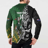 New Zealand and South Africa Rugby Custom Button Sweatshirt Maori Tiki Fern Springboks Kente Pattern LT14 - Polynesian Pride
