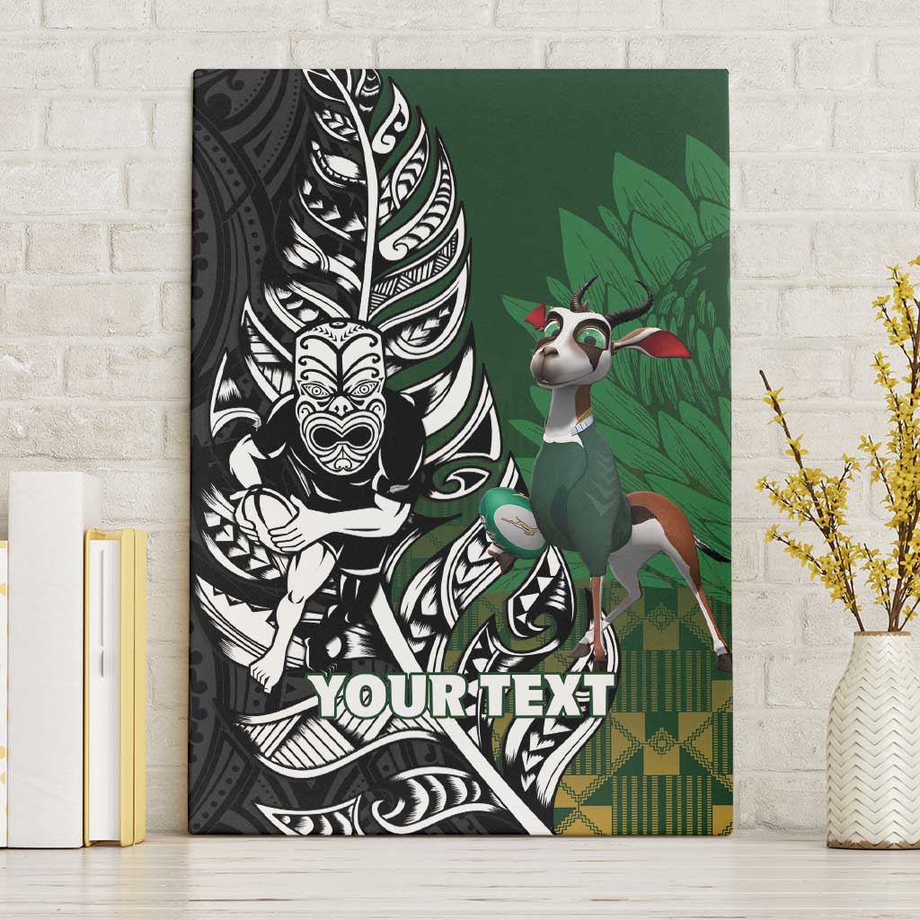 New Zealand and South Africa Rugby Custom Canvas Wall Art Maori Tiki Fern Springboks Kente Pattern LT14 Without Frame Green - Polynesian Pride