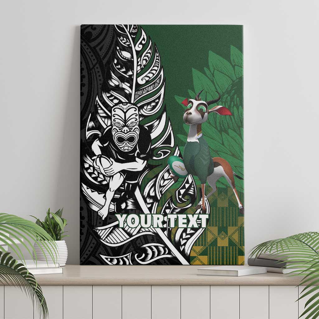 New Zealand and South Africa Rugby Custom Canvas Wall Art Maori Tiki Fern Springboks Kente Pattern LT14 - Polynesian Pride