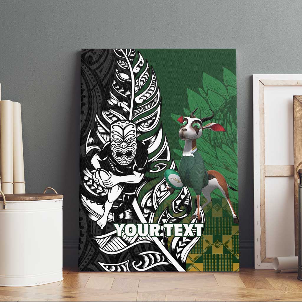 New Zealand and South Africa Rugby Custom Canvas Wall Art Maori Tiki Fern Springboks Kente Pattern LT14 - Polynesian Pride