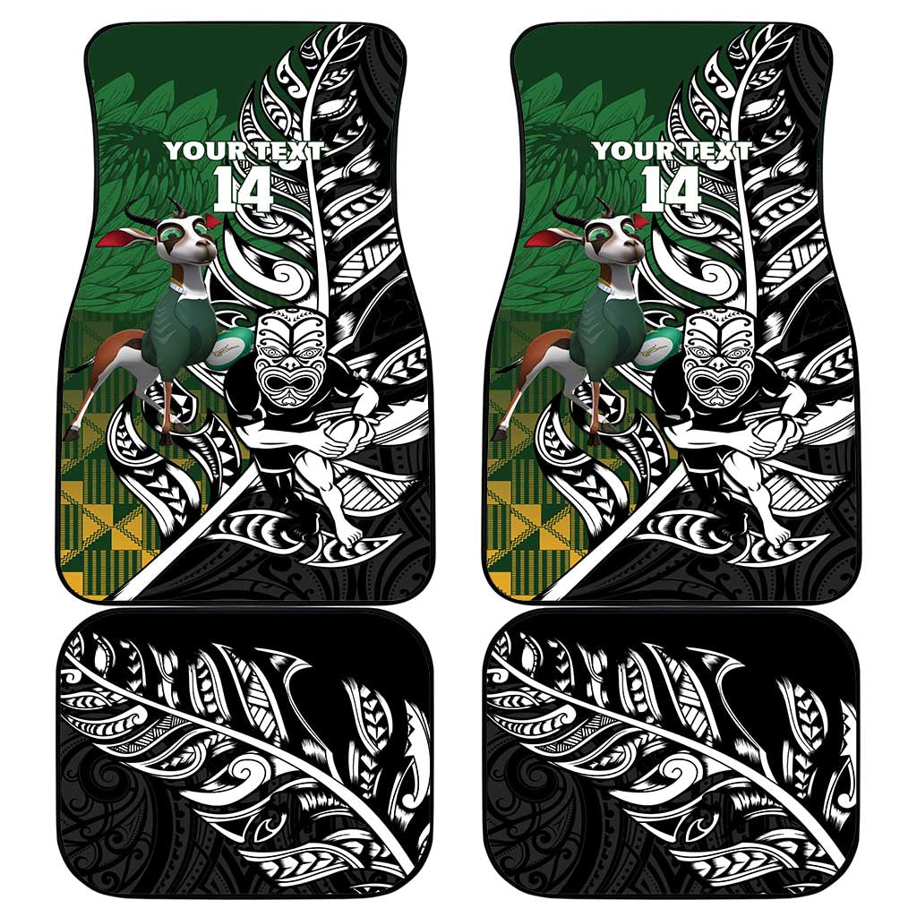New Zealand and South Africa Rugby Custom Car Mats Maori Tiki Fern Springboks Kente Pattern LT14 - Polynesian Pride