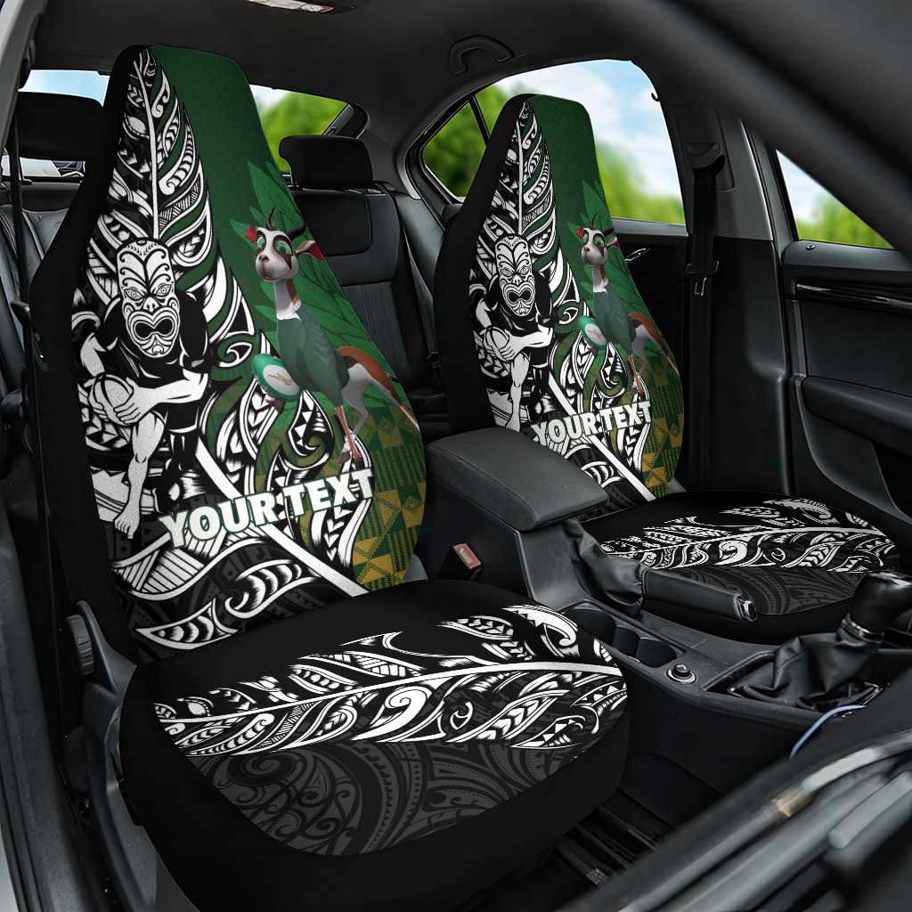 New Zealand and South Africa Rugby Custom Car Seat Cover Maori Tiki Fern Springboks Kente Pattern LT14 One Size Green - Polynesian Pride