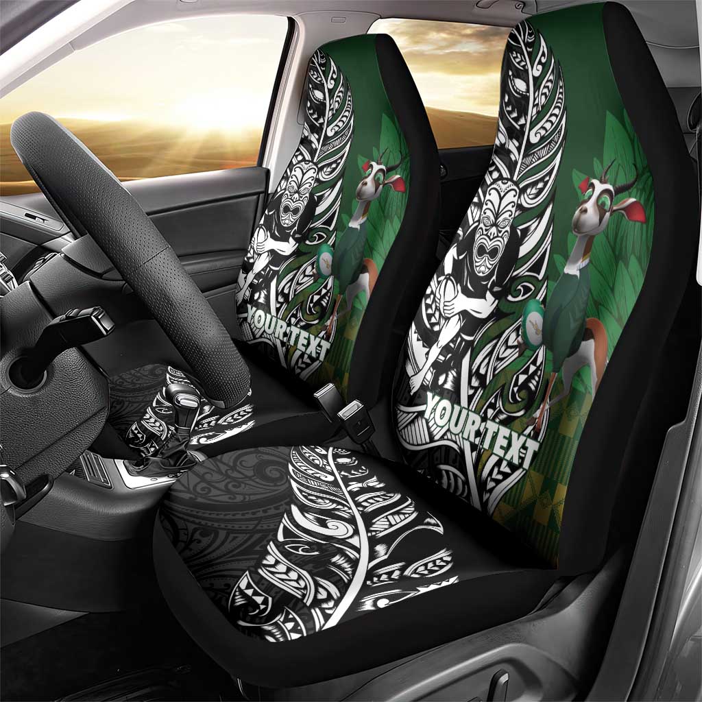 New Zealand and South Africa Rugby Custom Car Seat Cover Maori Tiki Fern Springboks Kente Pattern LT14 - Polynesian Pride