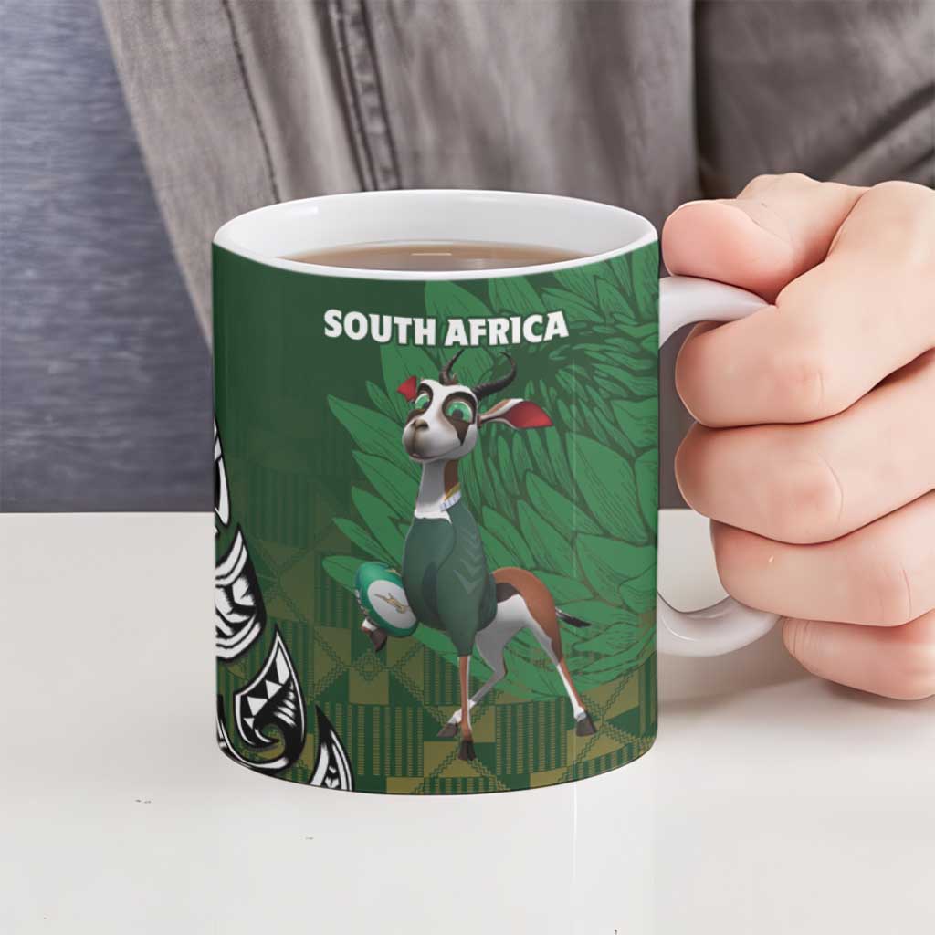 New Zealand and South Africa Rugby Ceramic Mug Maori Tiki Fern Springboks Kente Pattern LT14 - Polynesian Pride