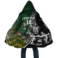 New Zealand and South Africa Rugby Custom Cloak Maori Tiki Fern Springboks Kente Pattern LT14 Unisex Green - Polynesian Pride