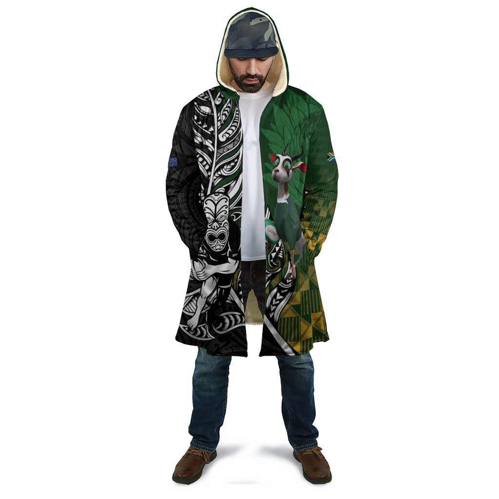 New Zealand and South Africa Rugby Custom Cloak Maori Tiki Fern Springboks Kente Pattern LT14 - Polynesian Pride