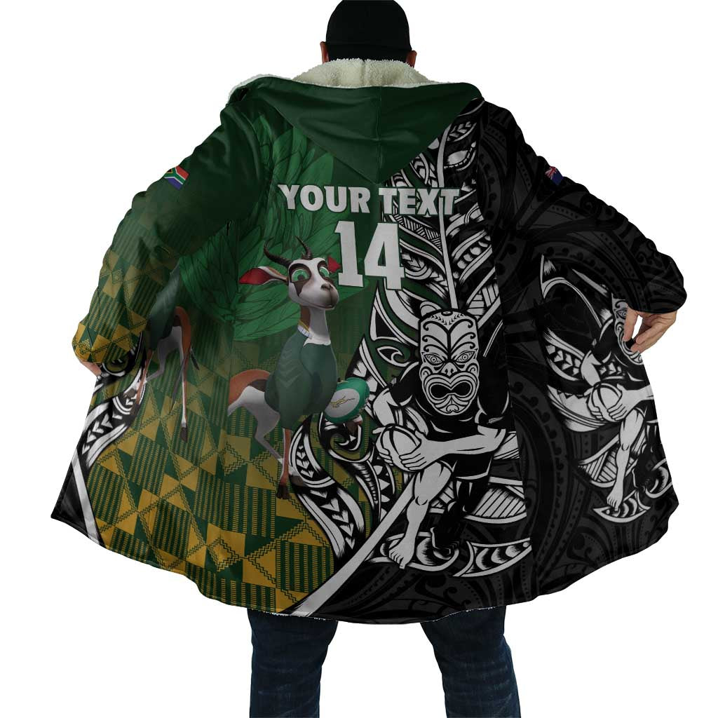 New Zealand and South Africa Rugby Custom Cloak Maori Tiki Fern Springboks Kente Pattern LT14 - Polynesian Pride