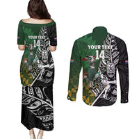 New Zealand and South Africa Rugby Custom Couples Matching Puletasi and Long Sleeve Button Shirt Maori Tiki Fern Springboks Kente Pattern LT14 - Polynesian Pride