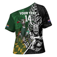 New Zealand and South Africa Rugby Custom Cross Shoulder Shirt Maori Tiki Fern Springboks Kente Pattern LT14 - Polynesian Pride
