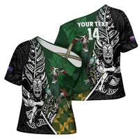New Zealand and South Africa Rugby Custom Cross Shoulder Shirt Maori Tiki Fern Springboks Kente Pattern LT14 - Polynesian Pride