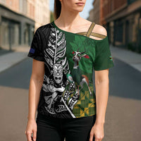 New Zealand and South Africa Rugby Custom Cross Shoulder Shirt Maori Tiki Fern Springboks Kente Pattern LT14 - Polynesian Pride