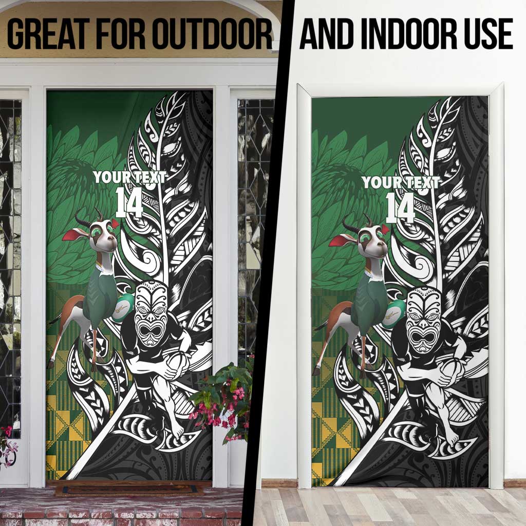 New Zealand and South Africa Rugby Custom Door Cover Maori Tiki Fern Springboks Kente Pattern LT14 - Polynesian Pride