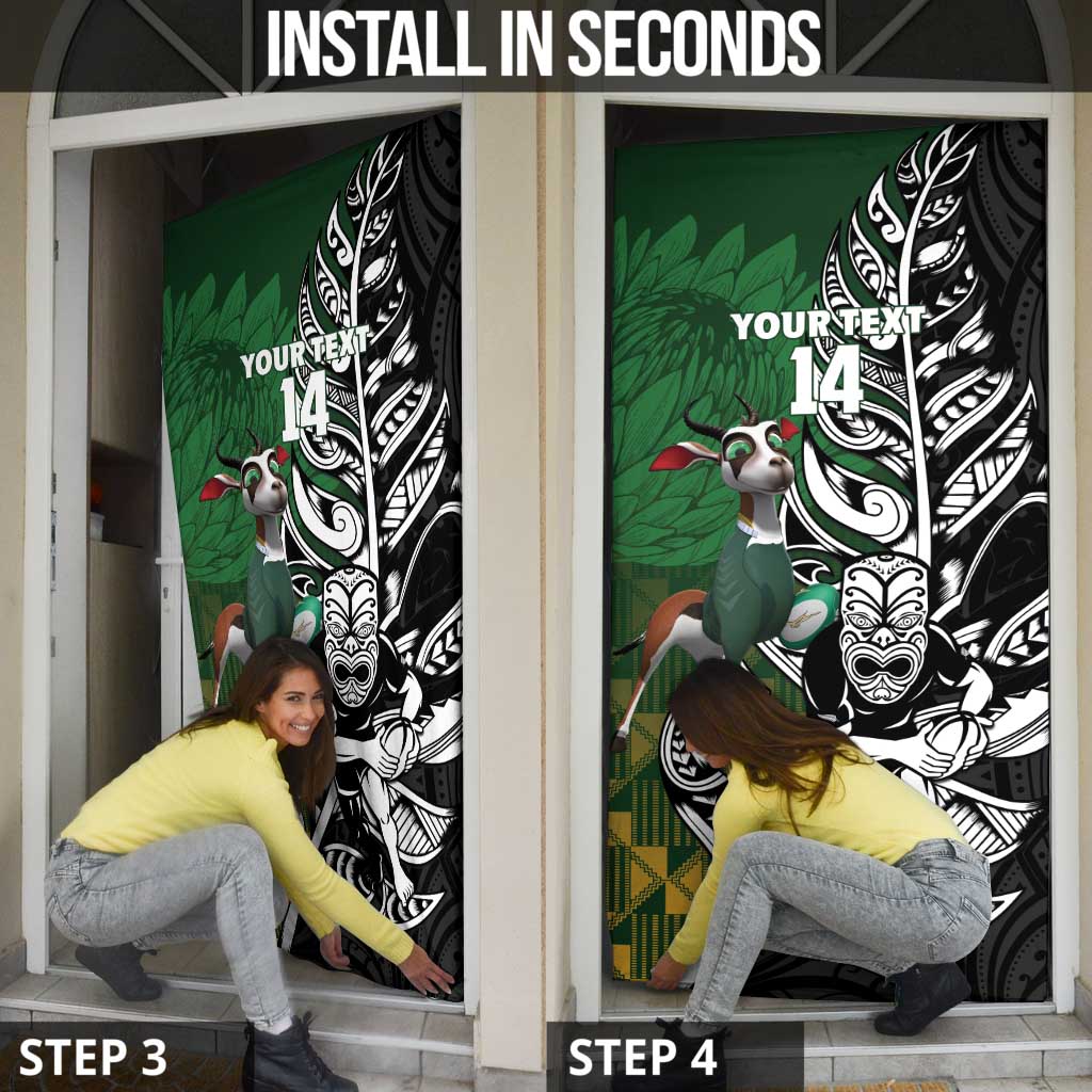 New Zealand and South Africa Rugby Custom Door Cover Maori Tiki Fern Springboks Kente Pattern LT14 - Polynesian Pride