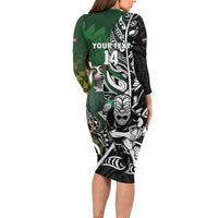 New Zealand and South Africa Rugby Custom Family Matching Long Sleeve Bodycon Dress and Hawaiian Shirt Maori Tiki Fern Springboks Kente Pattern LT14 - Polynesian Pride