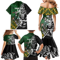 New Zealand and South Africa Rugby Custom Family Matching Mermaid Dress and Hawaiian Shirt Maori Tiki Fern Springboks Kente Pattern LT14 - Polynesian Pride