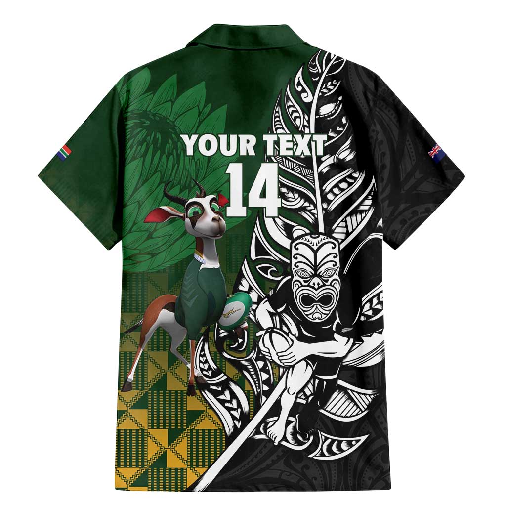 New Zealand and South Africa Rugby Custom Family Matching Mermaid Dress and Hawaiian Shirt Maori Tiki Fern Springboks Kente Pattern LT14 - Polynesian Pride