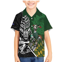 New Zealand and South Africa Rugby Custom Family Matching Mermaid Dress and Hawaiian Shirt Maori Tiki Fern Springboks Kente Pattern LT14 Son's Shirt Green - Polynesian Pride