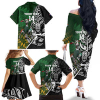 New Zealand and South Africa Rugby Custom Family Matching Off The Shoulder Long Sleeve Dress and Hawaiian Shirt Maori Tiki Fern Springboks Kente Pattern LT14 - Polynesian Pride