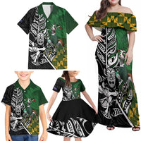 New Zealand and South Africa Rugby Custom Family Matching Off Shoulder Maxi Dress and Hawaiian Shirt Maori Tiki Fern Springboks Kente Pattern LT14 - Polynesian Pride