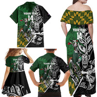 New Zealand and South Africa Rugby Custom Family Matching Off Shoulder Maxi Dress and Hawaiian Shirt Maori Tiki Fern Springboks Kente Pattern LT14 - Polynesian Pride