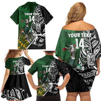 New Zealand and South Africa Rugby Custom Family Matching Off Shoulder Short Dress and Hawaiian Shirt Maori Tiki Fern Springboks Kente Pattern LT14 - Polynesian Pride