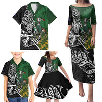 New Zealand and South Africa Rugby Custom Family Matching Puletasi and Hawaiian Shirt Maori Tiki Fern Springboks Kente Pattern LT14 - Polynesian Pride