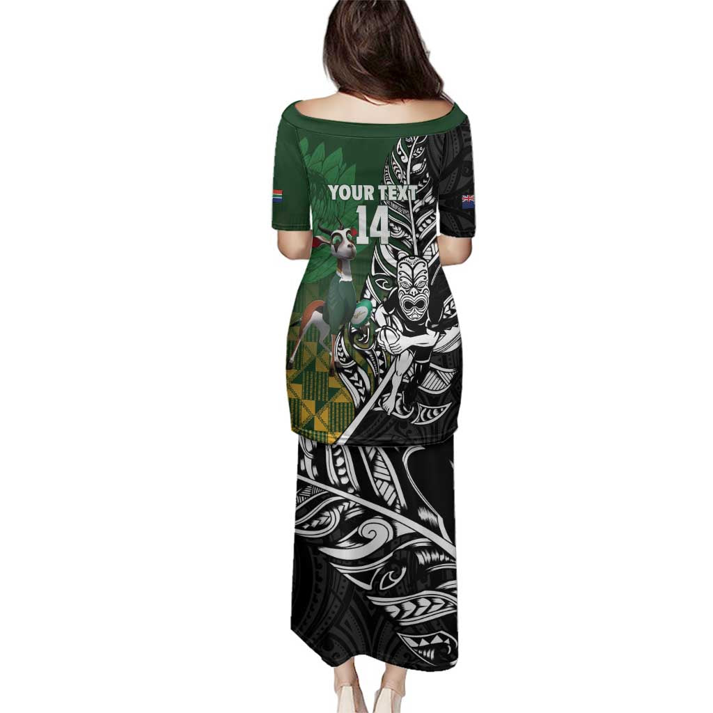 New Zealand and South Africa Rugby Custom Family Matching Puletasi and Hawaiian Shirt Maori Tiki Fern Springboks Kente Pattern LT14 - Polynesian Pride