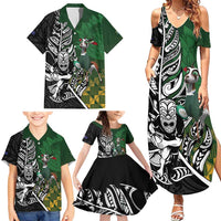 New Zealand and South Africa Rugby Custom Family Matching Summer Maxi Dress and Hawaiian Shirt Maori Tiki Fern Springboks Kente Pattern LT14 - Polynesian Pride