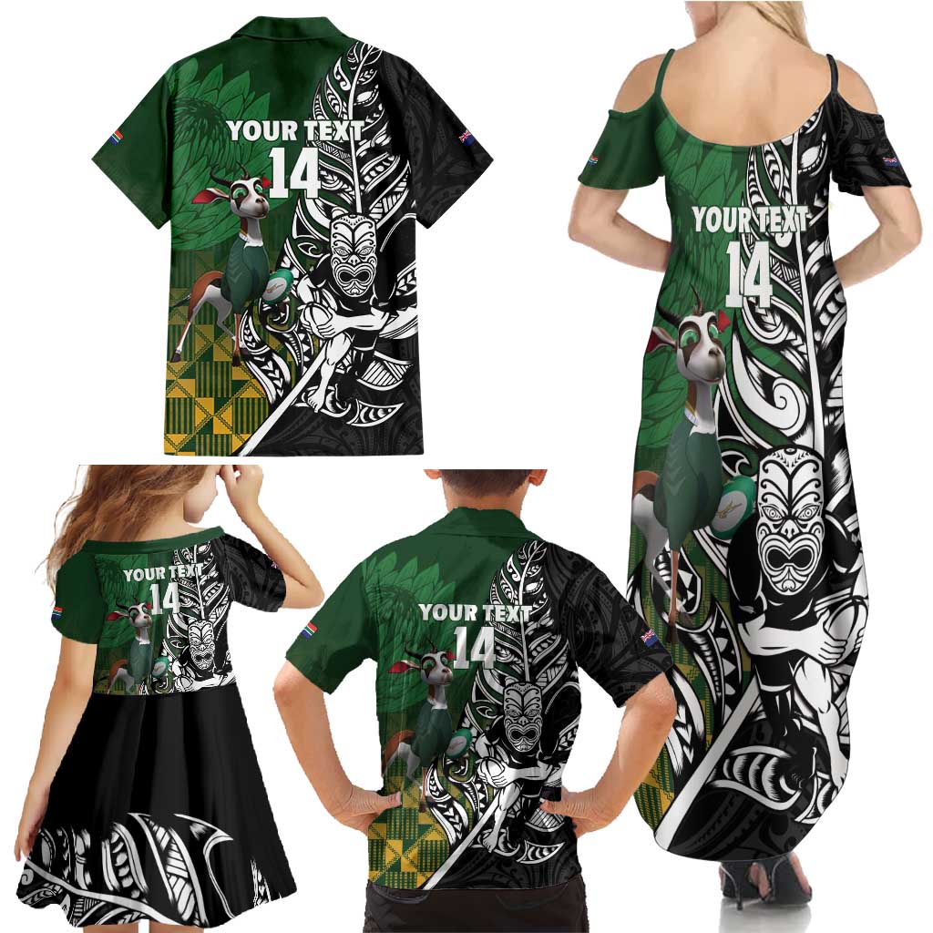 New Zealand and South Africa Rugby Custom Family Matching Summer Maxi Dress and Hawaiian Shirt Maori Tiki Fern Springboks Kente Pattern LT14 - Polynesian Pride