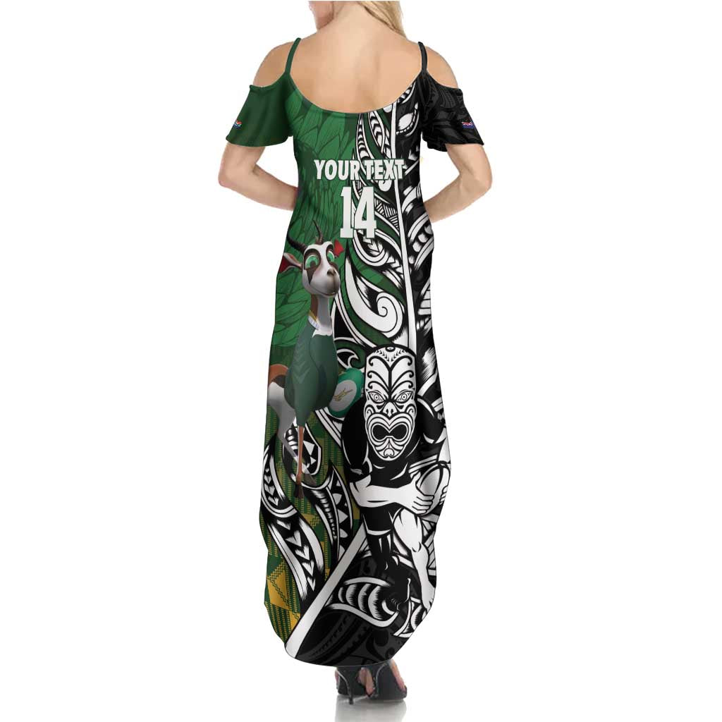 New Zealand and South Africa Rugby Custom Family Matching Summer Maxi Dress and Hawaiian Shirt Maori Tiki Fern Springboks Kente Pattern LT14 - Polynesian Pride