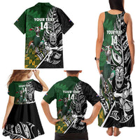 New Zealand and South Africa Rugby Custom Family Matching Tank Maxi Dress and Hawaiian Shirt Maori Tiki Fern Springboks Kente Pattern LT14 - Polynesian Pride
