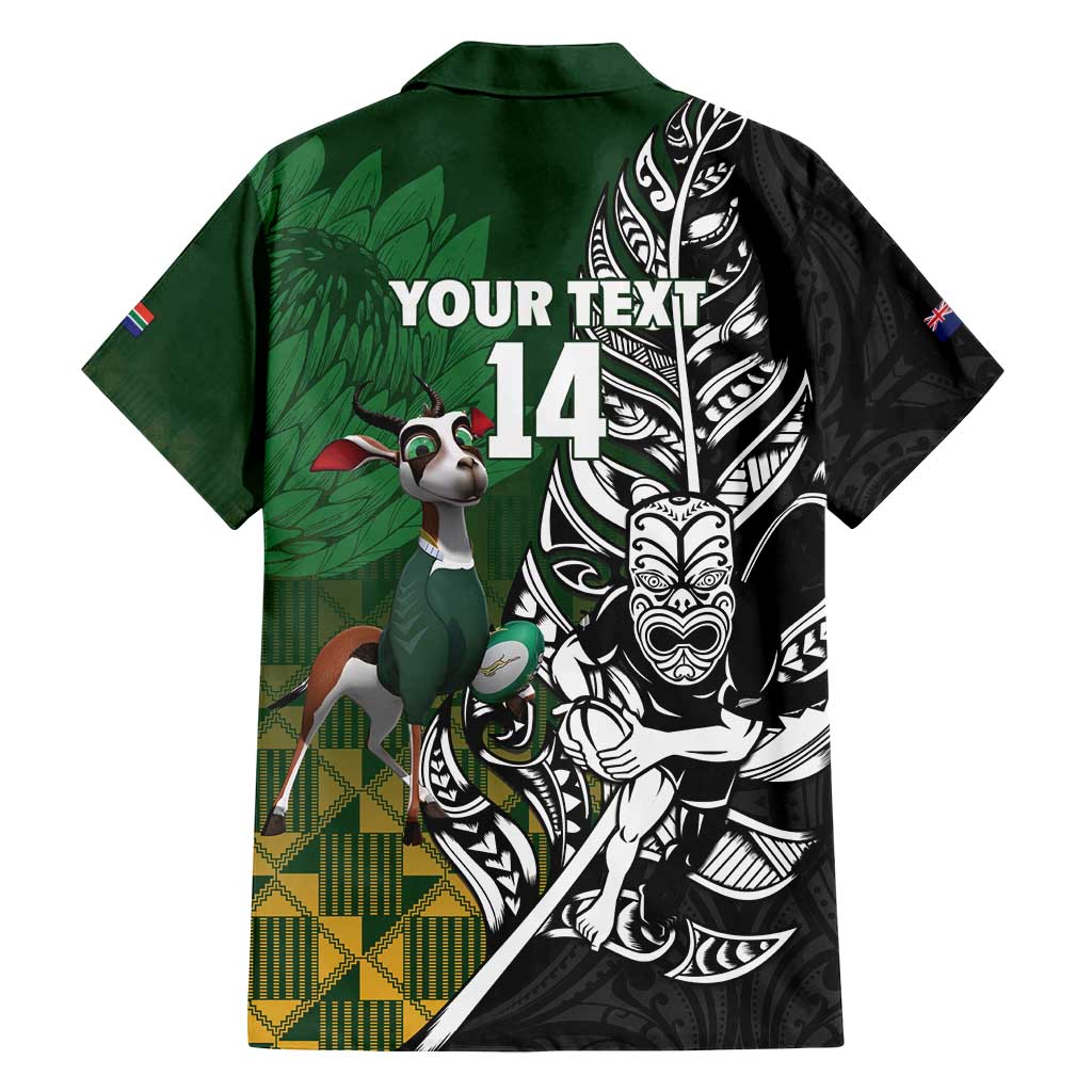 New Zealand and South Africa Rugby Custom Family Matching Tank Maxi Dress and Hawaiian Shirt Maori Tiki Fern Springboks Kente Pattern LT14 - Polynesian Pride