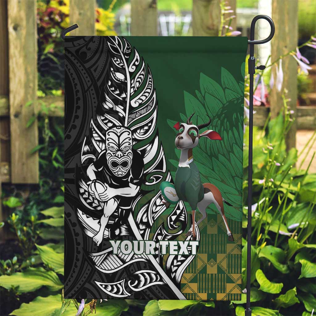 New Zealand and South Africa Rugby Custom Garden Flag Maori Tiki Fern Springboks Kente Pattern LT14 Garden Flag Green - Polynesian Pride