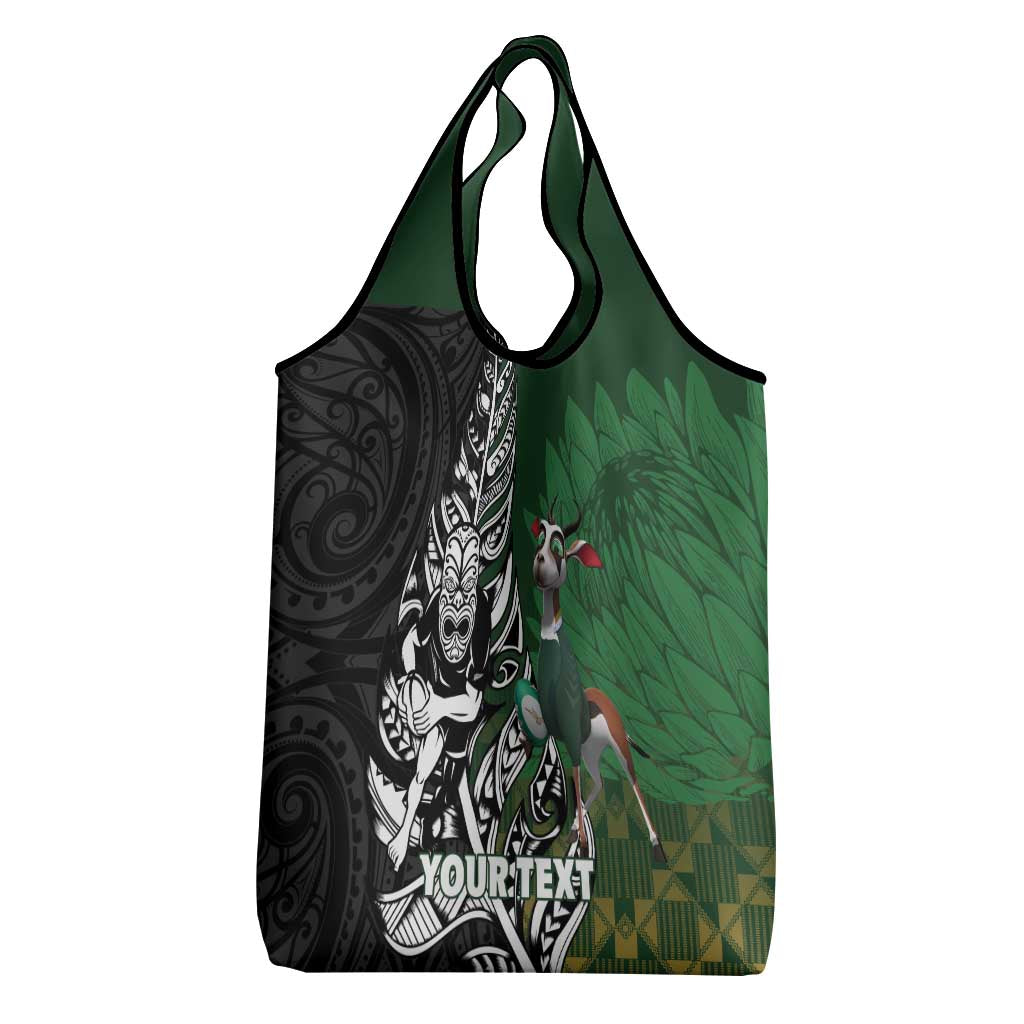 New Zealand and South Africa Rugby Custom Grocery Bag Maori Tiki Fern Springboks Kente Pattern LT14 - Polynesian Pride