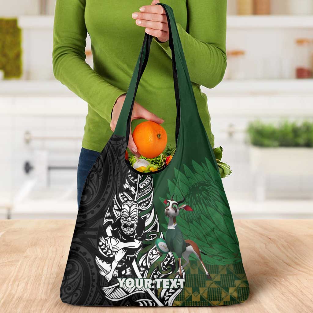 New Zealand and South Africa Rugby Custom Grocery Bag Maori Tiki Fern Springboks Kente Pattern LT14 - Polynesian Pride