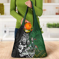 New Zealand and South Africa Rugby Custom Grocery Bag Maori Tiki Fern Springboks Kente Pattern LT14 - Polynesian Pride