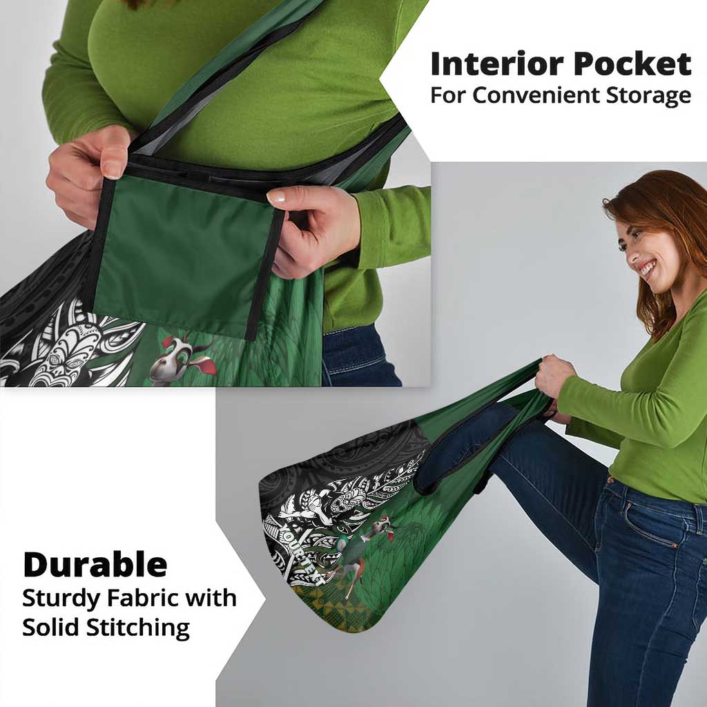 New Zealand and South Africa Rugby Custom Grocery Bag Maori Tiki Fern Springboks Kente Pattern LT14 - Polynesian Pride