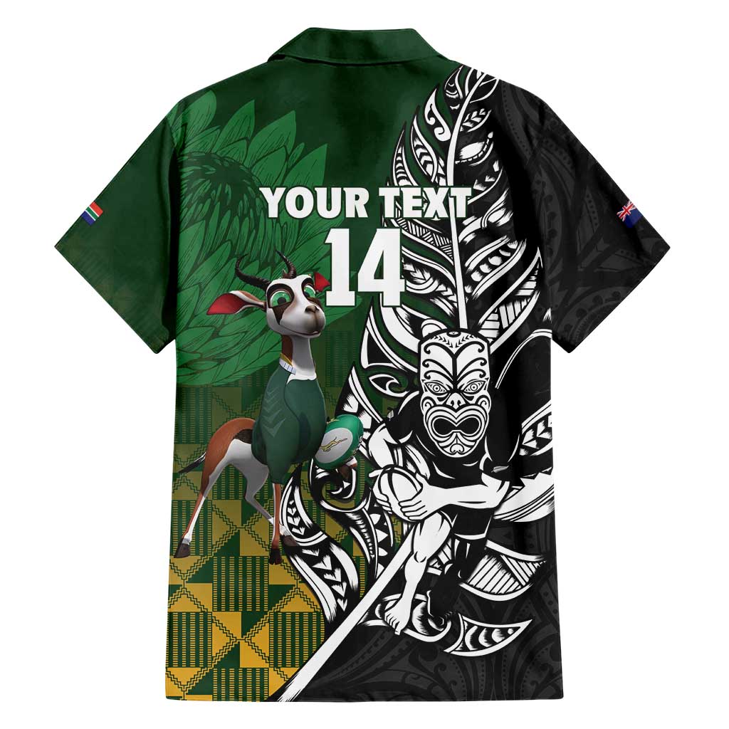 New Zealand and South Africa Rugby Custom Hawaiian Shirt Maori Tiki Fern Springboks Kente Pattern LT14 - Polynesian Pride
