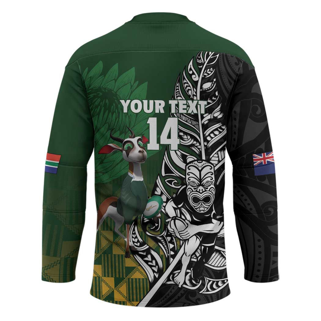 New Zealand and South Africa Rugby Custom Hockey Jersey Maori Tiki Fern Springboks Kente Pattern LT14 - Polynesian Pride
