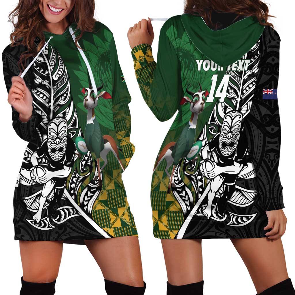 New Zealand and South Africa Rugby Custom Hoodie Dress Maori Tiki Fern Springboks Kente Pattern LT14 - Polynesian Pride