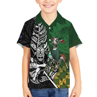 New Zealand and South Africa Rugby Custom Kid Hawaiian Shirt Maori Tiki Fern Springboks Kente Pattern LT14 Kid Green - Polynesian Pride