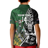 New Zealand and South Africa Rugby Custom Kid Polo Shirt Maori Tiki Fern Springboks Kente Pattern LT14 - Polynesian Pride