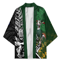 New Zealand and South Africa Rugby Custom Kimono Maori Tiki Fern Springboks Kente Pattern LT14 Unisex Green - Polynesian Pride